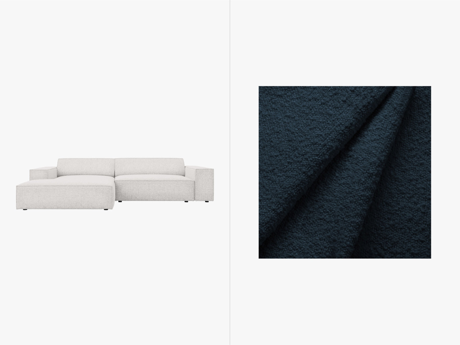 Modulares 3-Sitzer Ecksofa Jodie Boucle links von Micadoni, perfekt für stilvolle Wohnzimmer, bietet hohen Komfort und ansprechendes Design.