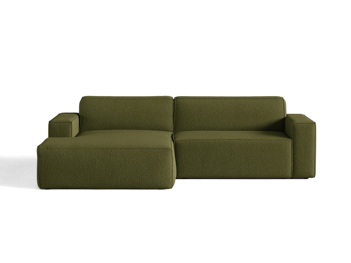 Modulares Ecksofa links Jodie mit Meridienne, Stoffbezug und schwarzen Beinen