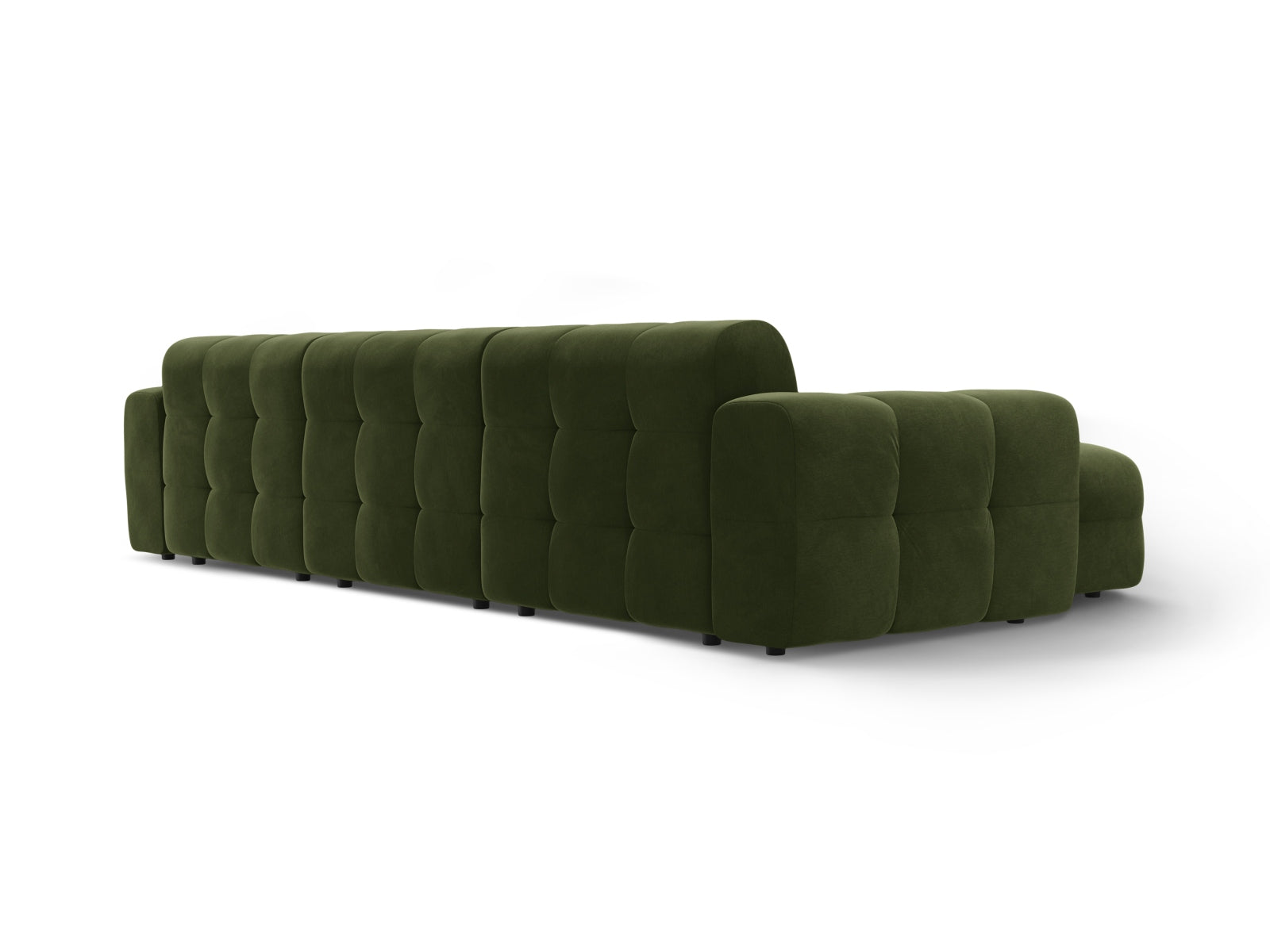 Elegantes Kendal Velour L-Sofa in Army Green, linksseitig, für 5 Personen, vereint modernes Design mit hervorragendem Komfort.