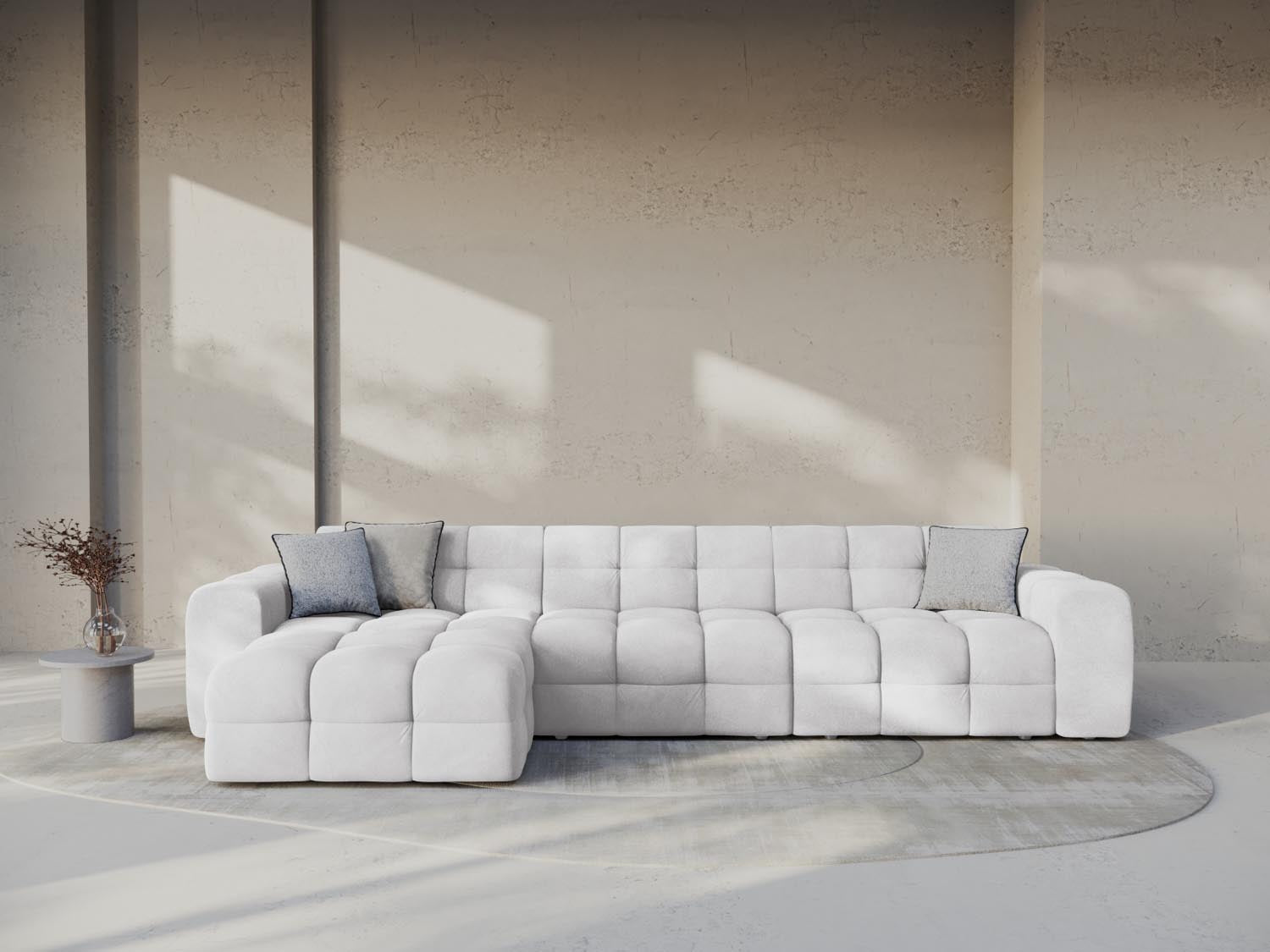 Erleben Sie das Kendal Velour links Ecksofa 5 Sitzer von Micadoni – elegantes Design, viel Platz und höchsten Komfort für Ihr Wohnzimmer.