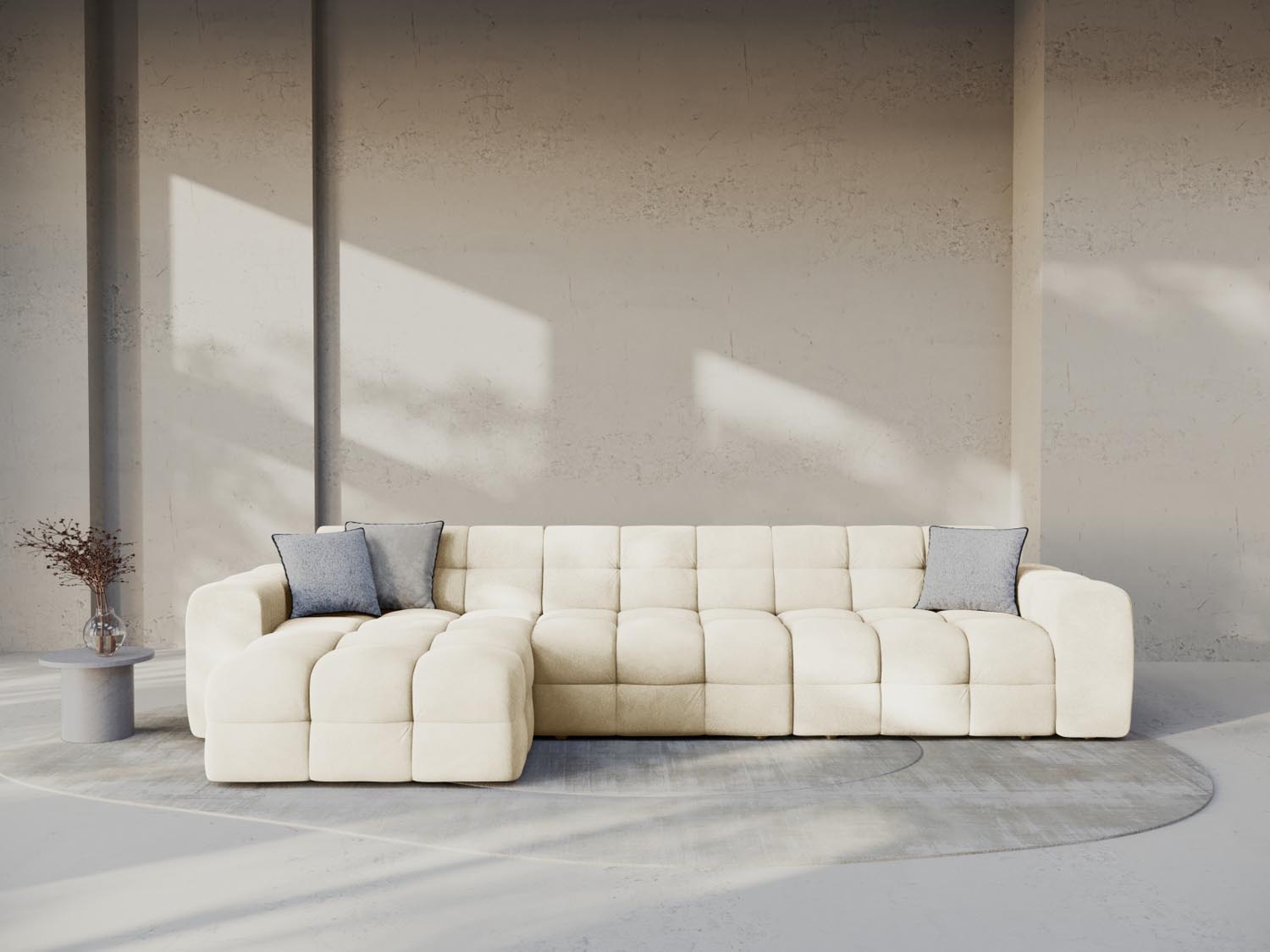 Erleben Sie das Kendal Velour links Ecksofa 5 Sitzer von Micadoni – elegantes Design, viel Platz und ultimativen Komfort für Ihr Wohnzimmer.
