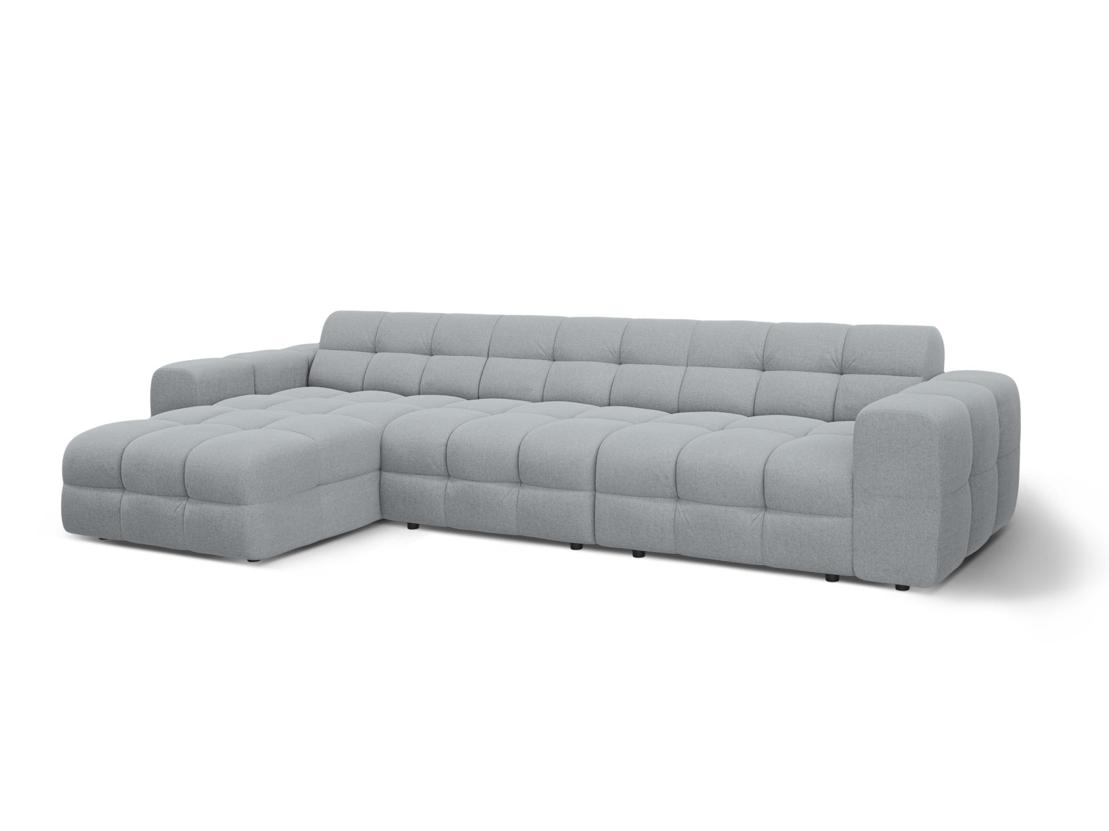 Modernes Kendal Ecksofa links, 5 Sitzer in edlem Platinum-Ottawa, perfekt für stilvolle Wohnzimmer und entspannte Stunden.