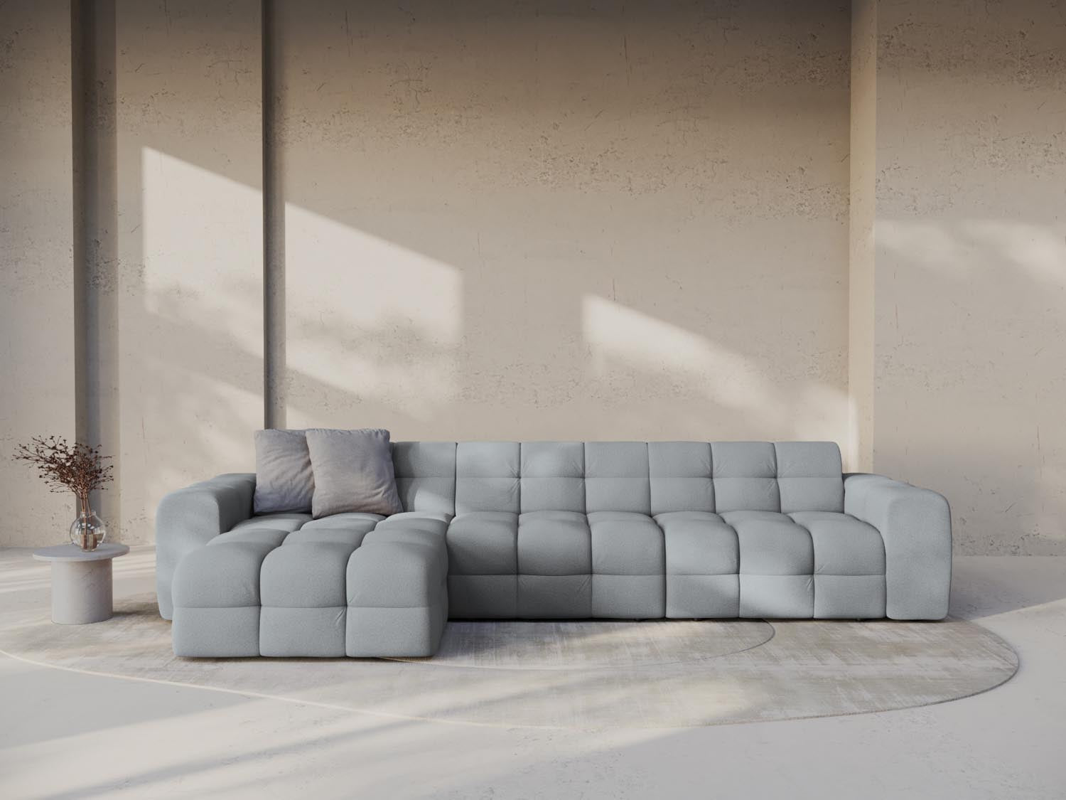 Elegantes Kendal Ecksofa links, 5 Sitzer in stilvollem Platinum-Ottawa, ideal für moderne Wohnräume und gemütliche Abende.