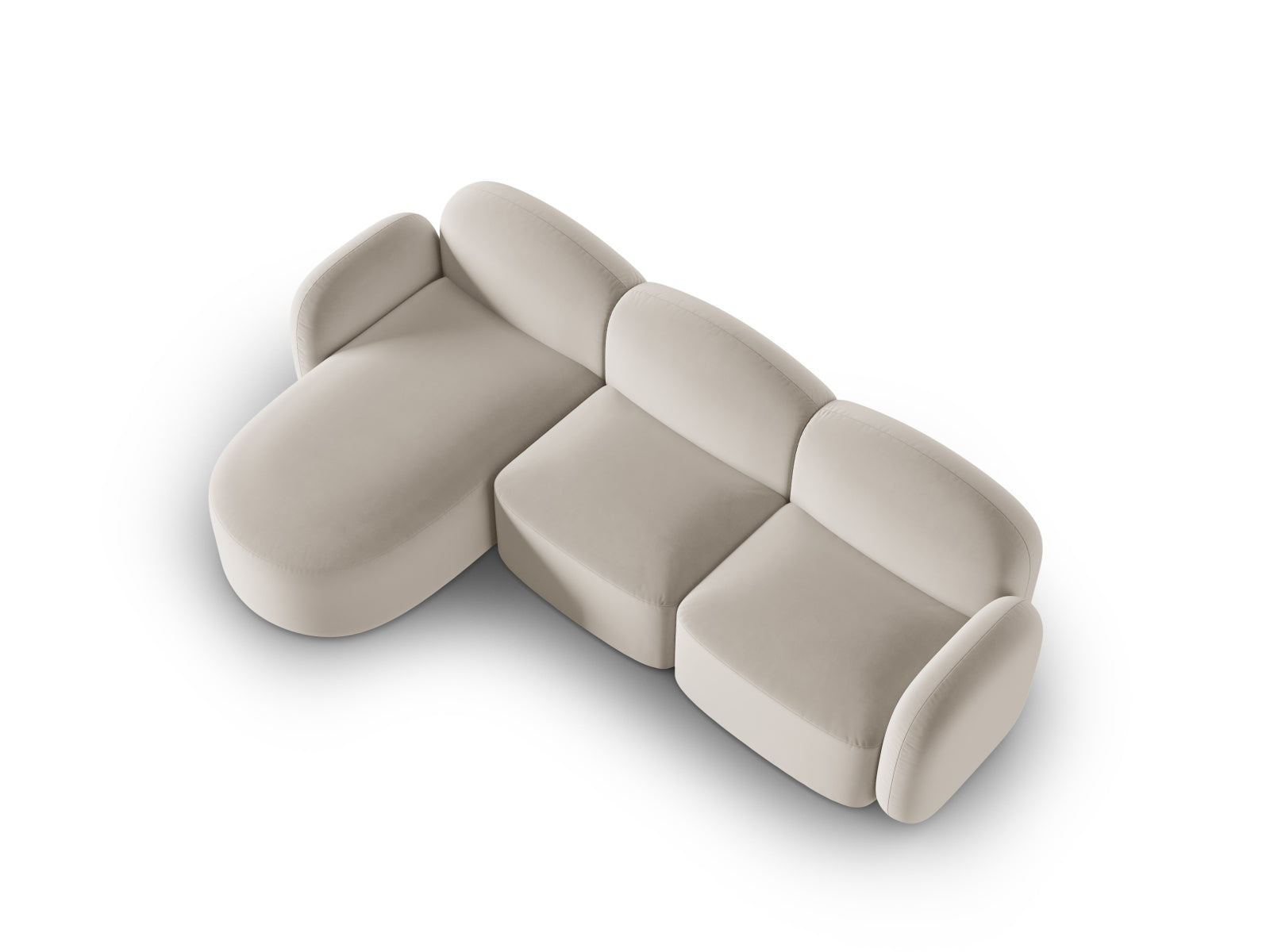 Elegantes linksseitiges Ecksofa Blair Velour in Ecru-Casino, perfekt für gemütliche und moderne Wohnambiente von Micadoni.