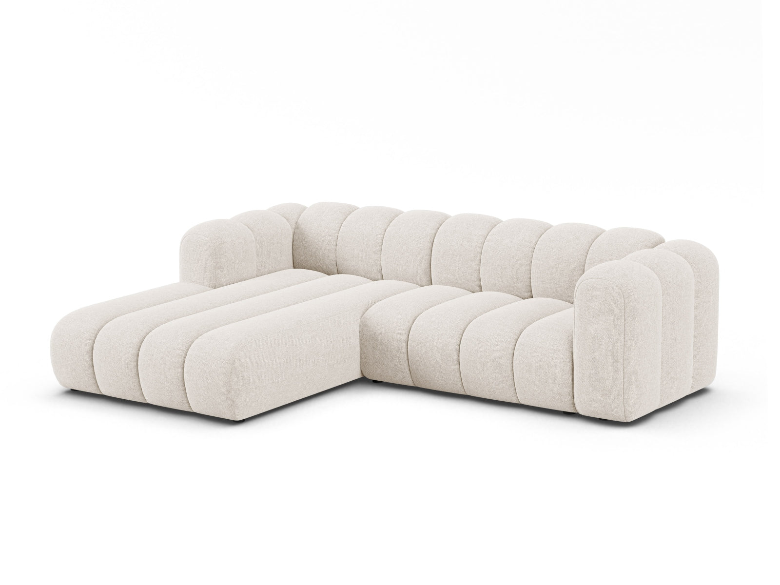 Elegantes, modulares Ecksofa links in Light Beige von Micadoni, ideal für stilvolle Wohnräume und gemütliche Abende.