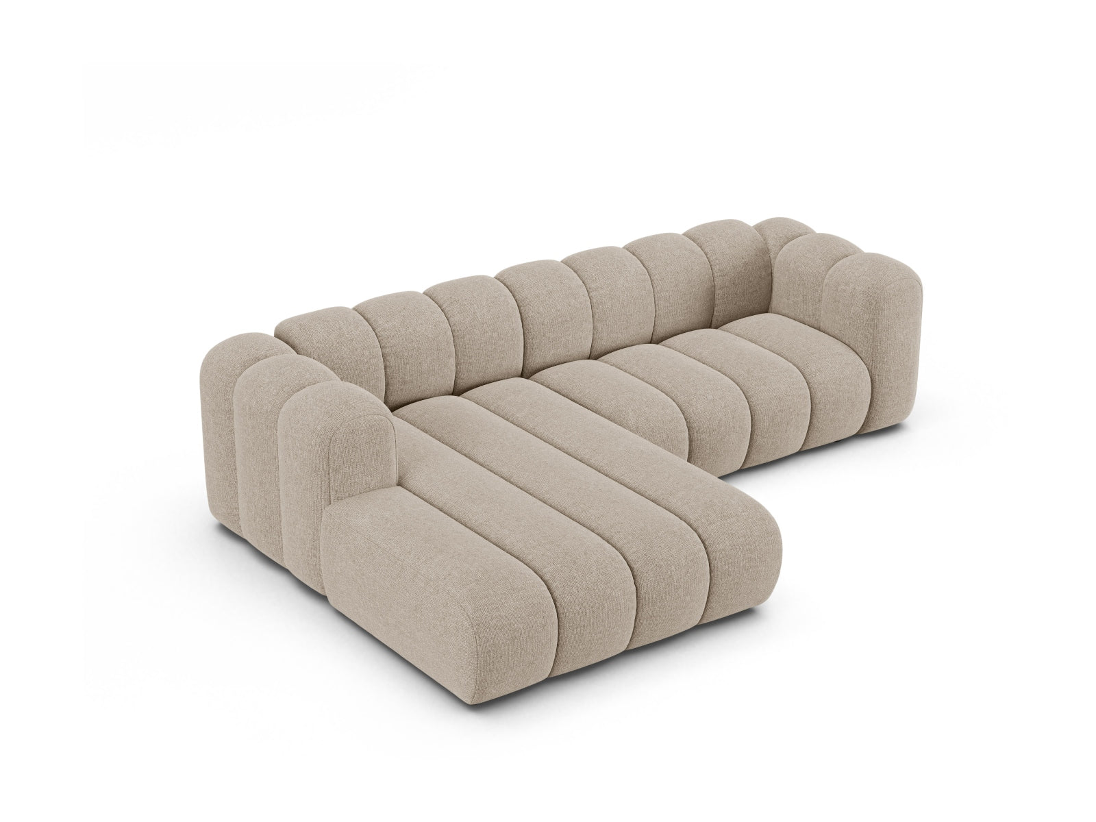 Modulares 4-Sitzer Ecksofa links in edlem Dark Beige von Micadoni, perfekt für moderne Wohnkonzepte und entspannte Stunden.