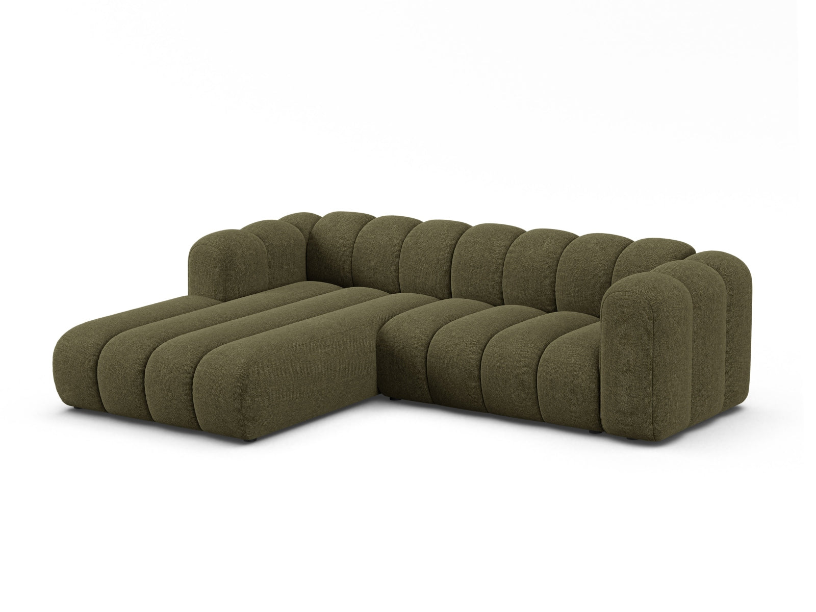 Elegantes, modulares Ecksofa links in der Farbe Green-Eden, ideal für stilvolle Wohnräume, von Micadoni.