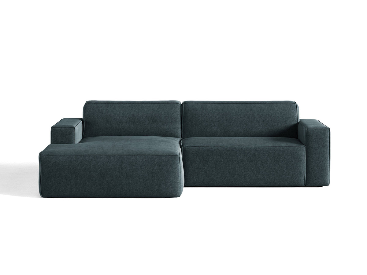 Modulares Ecksofa links Jodie mit Meridienne, Stoffbezug und schwarzen Beinen