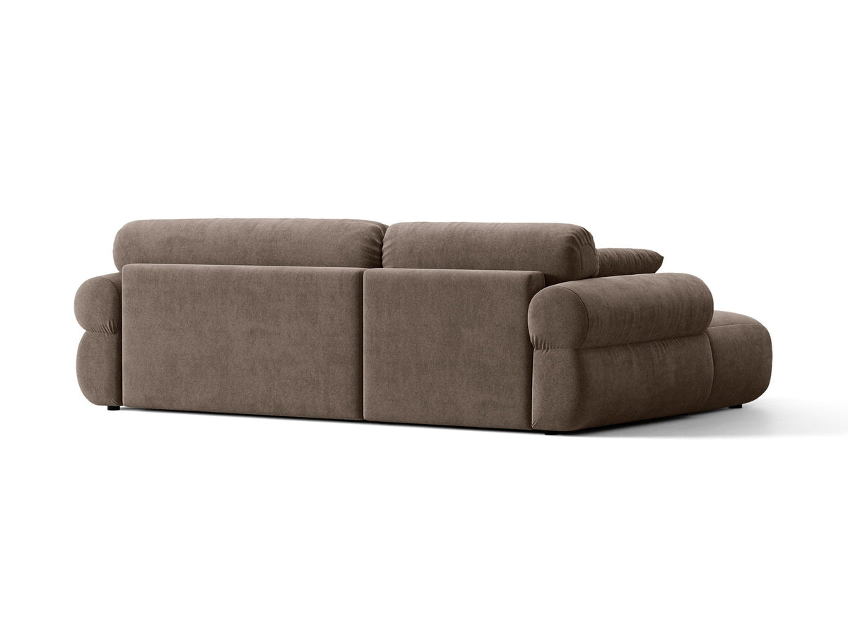 Beiges L-Sofa Ophelia von Micadoni mit Liberty-Stoffbezug, schwarzen Kunststoffbeinen und tiefer Sitzfläche, Ausrichtung links, in modernem Wohnraum.