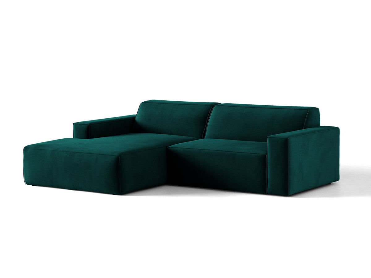 Modulares Ecksofa links Jodie mit Meridienne, Stoffbezug und schwarzen Beinen