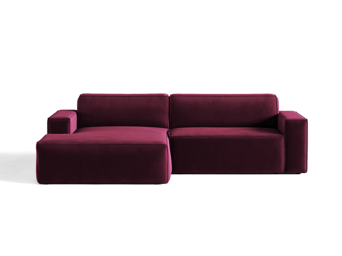 Modulares Ecksofa links Jodie von Micadoni in leichtem Beige mit Venus Samtstoffbezug und schwarzen Polypropylen-Beinen, 6-Sitzer Ausführung.