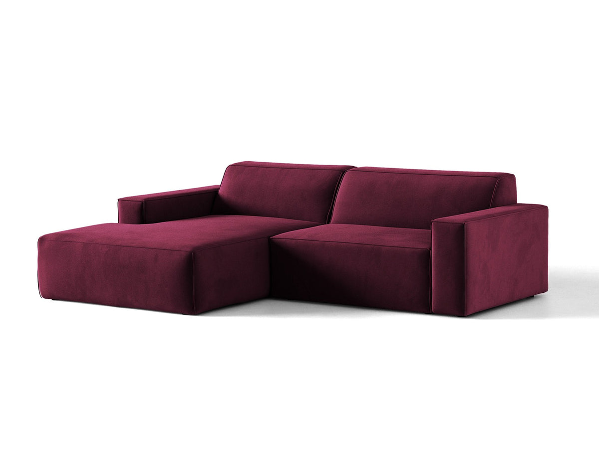 Modulares Ecksofa links Jodie von Micadoni in leichtem Beige mit Venus Samtstoffbezug und schwarzen Polypropylen-Beinen, 6-Sitzer Ausführung.