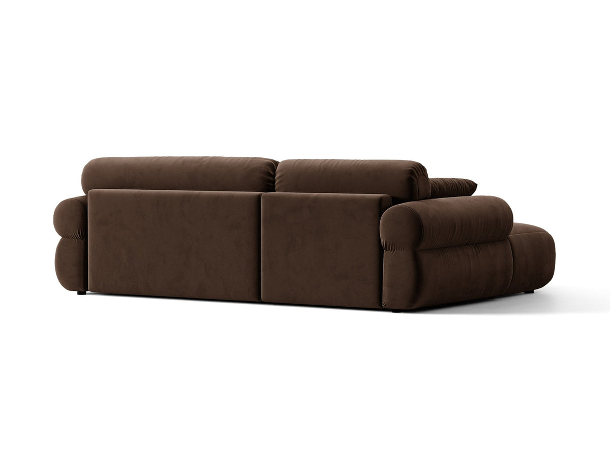 Beiges L-Sofa Ophelia von Micadoni mit Liberty-Stoffbezug, schwarzen Kunststoffbeinen und tiefer Sitzfläche, Ausrichtung links, in modernem Wohnraum.