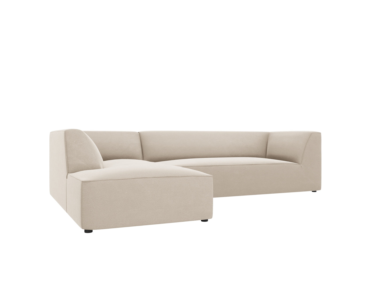 Elegantes modulares Ecksofa in edlem Ruby Velour, linksseitig, ideal für moderne Wohnräume und entspannte Stunden mit Freunden.