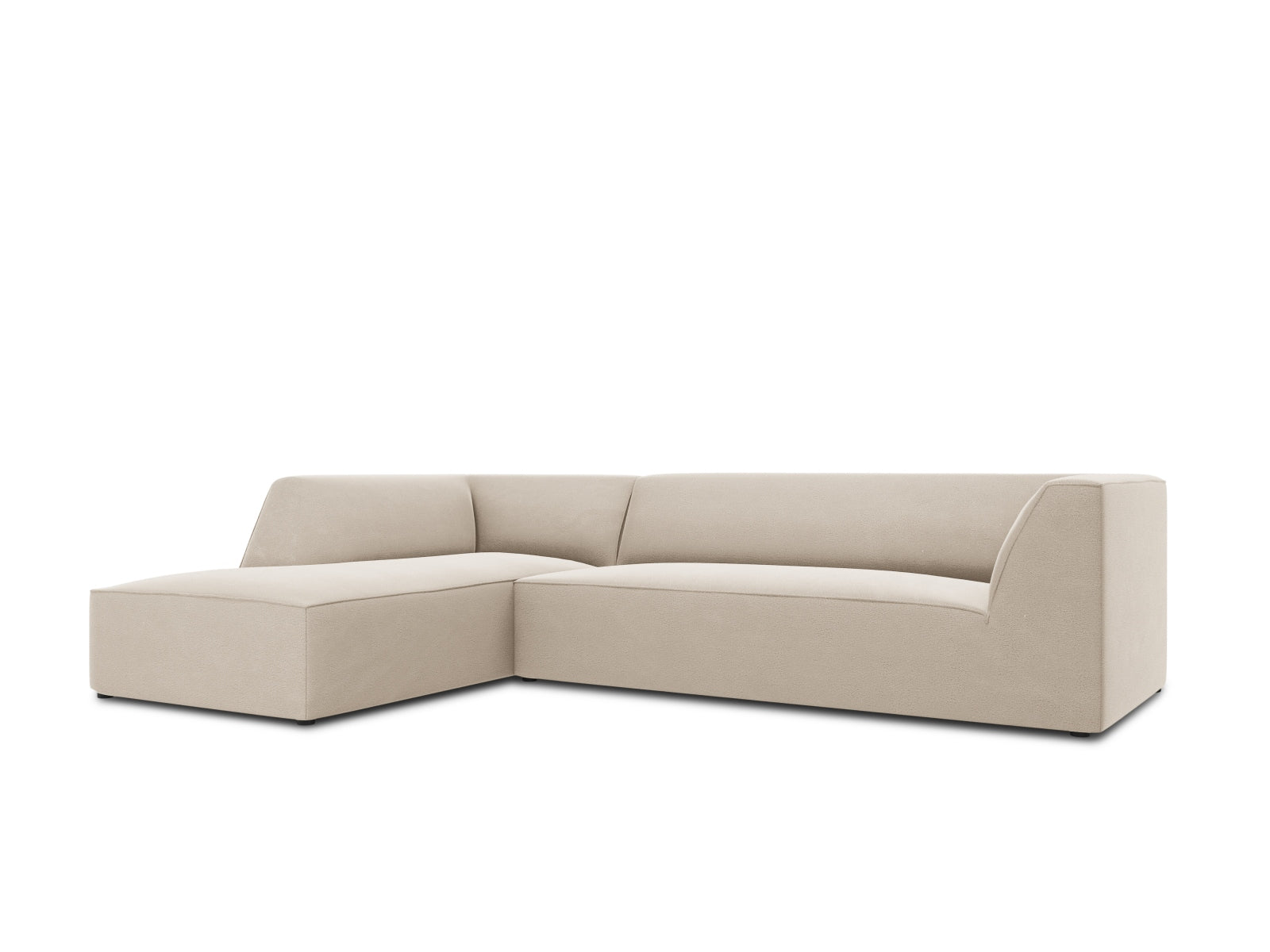 Stylisches, modulares 4-Sitzer Ecksofa in luxuriösem Ruby Velour, linksseitig, perfekt für gemütliche Abende und stilvolle Einrichtung.