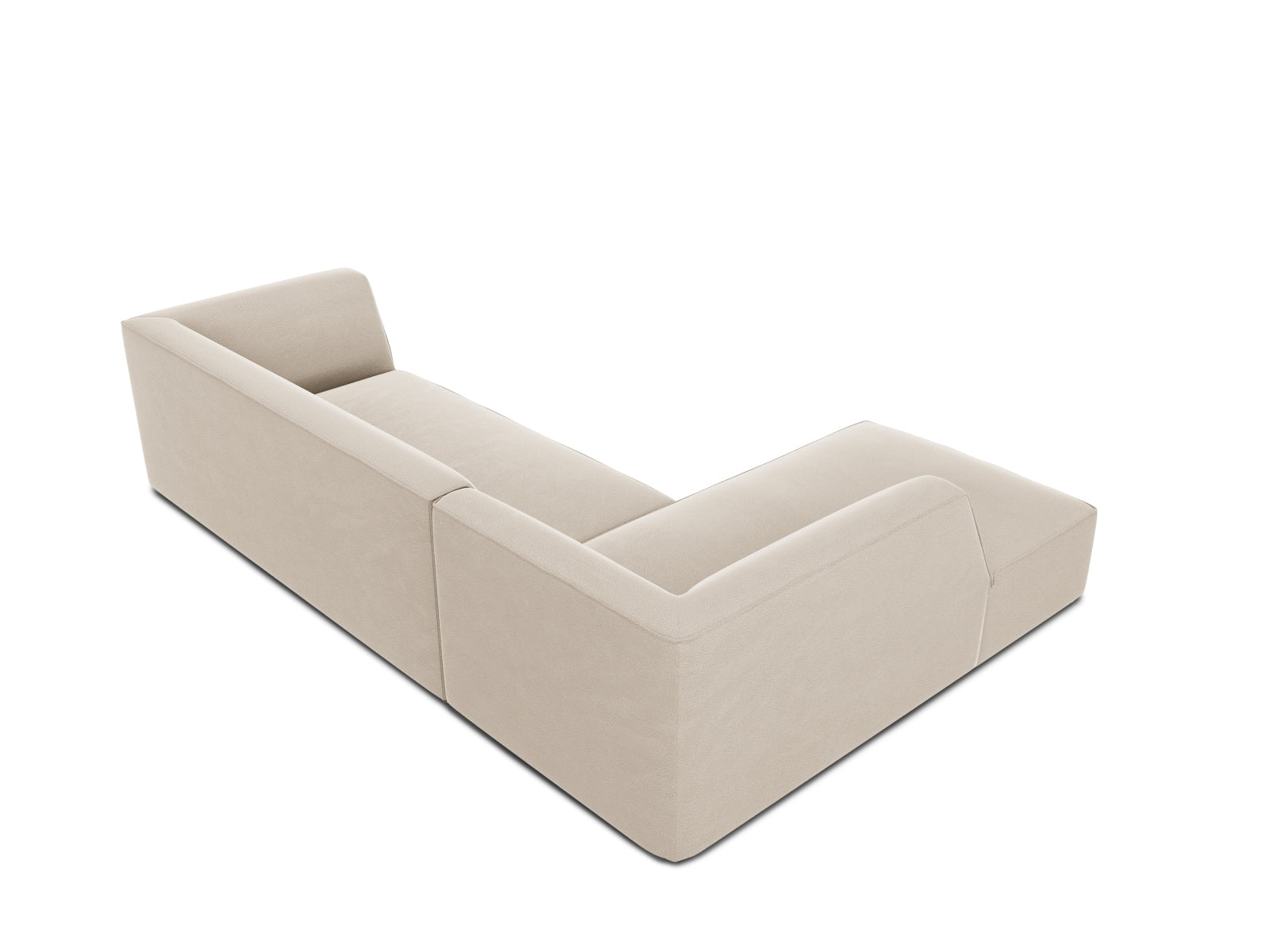 Stylisches, modulares 4-Sitzer Ecksofa in luxuriösem Ruby Velour, linksseitig, perfekt für gemütliche Abende und zeitgemäße Einrichtung.