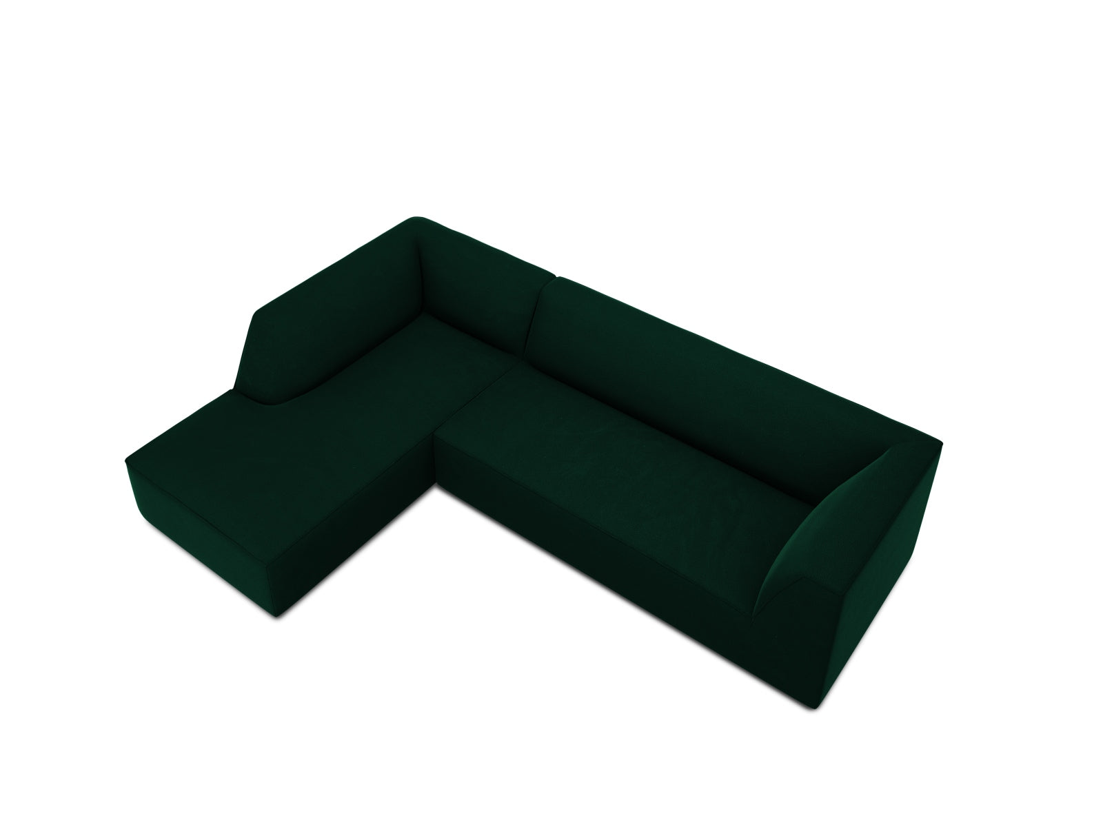 Elegantes, modulares Ecksofa in luxuriösem Ruby Velour, linksseitig, ideal für stilvolle Wohnräume und gesellige Abende.
