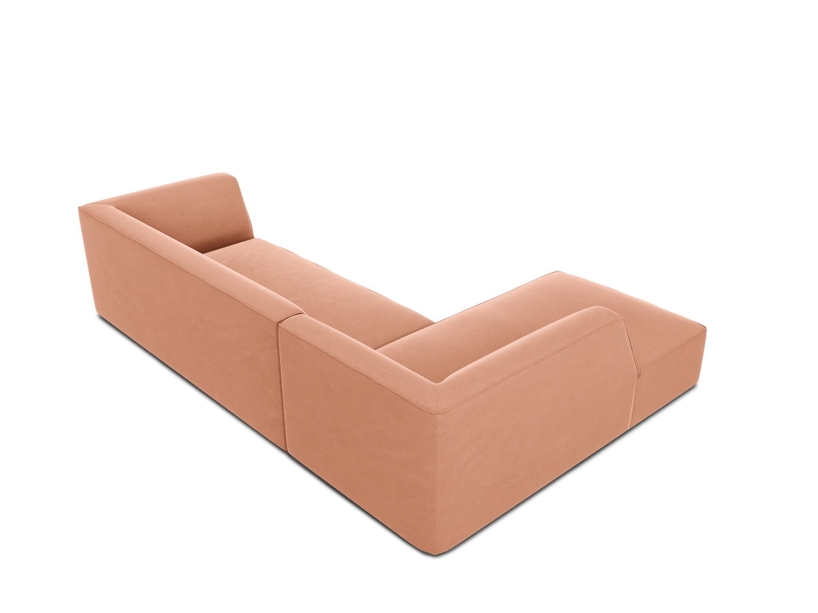 Stylisches, linksseitiges Ecksofa aus luxuriösem Ruby Velour, modular und für 4 Personen geeignet, perfekt für moderne Wohnkonzepte.