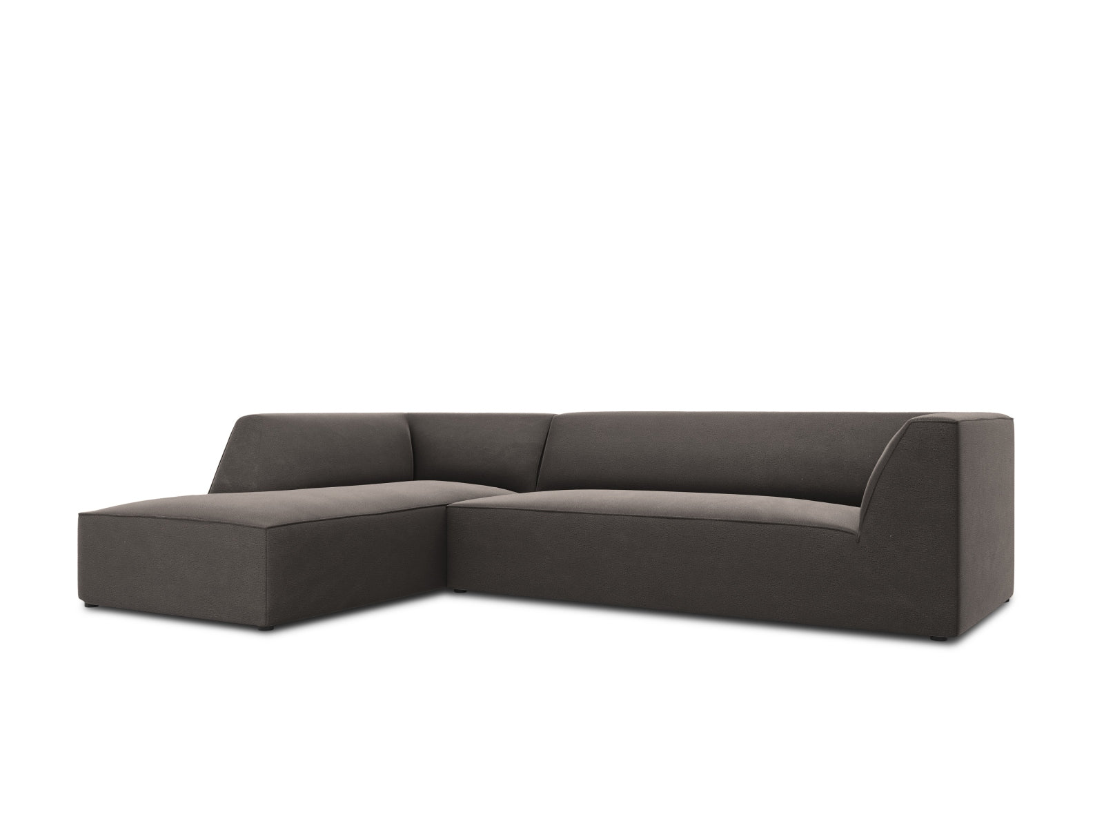 Stylisches, modulares 4-Sitzer Ecksofa links aus hochwertigem Ruby Velour, perfekt für stilvolle Wohnzimmer und entspannte Stunden.