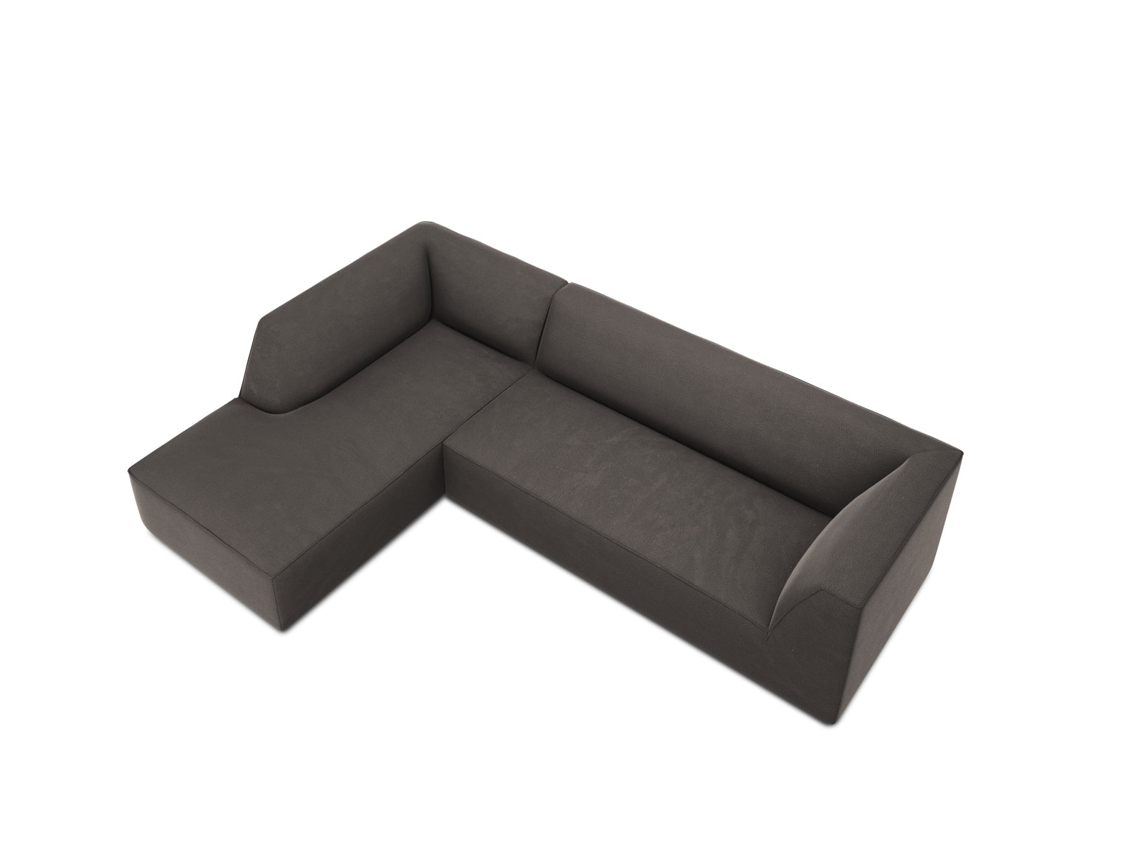 Elegantes, modulares 4-Sitzer Ecksofa links in luxuriösem Ruby Velour, ideal für moderne Wohnräume und gemütliche Abende.