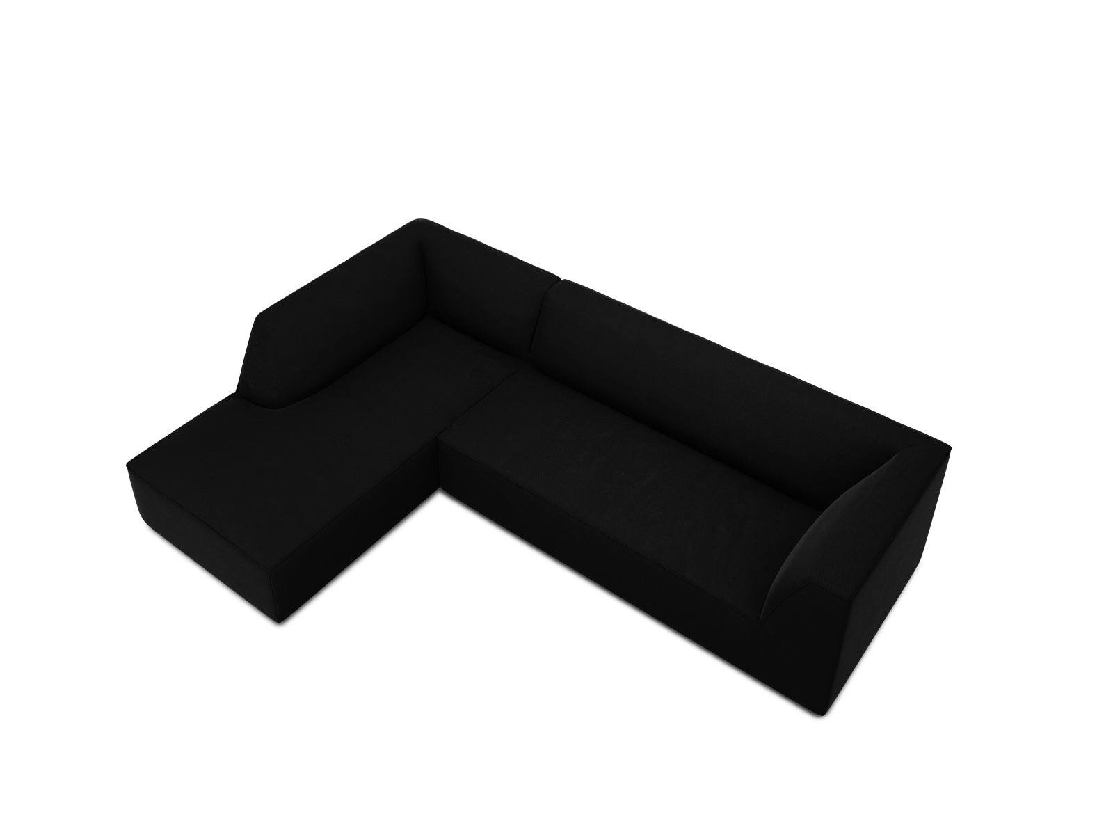 Elegantes, modulares Ecksofa links in luxuriösem Ruby Velour von Micadoni, ideal für entspannte Stunden und modernes Wohndesign.