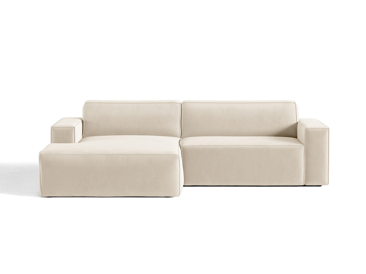 Modulares Ecksofa links Jodie mit Meridienne, Stoffbezug und schwarzen Beinen