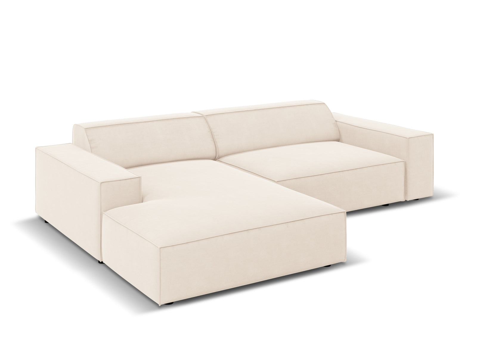 Bequemes, modulares Ecksofa Jodie in zartem Beige, perfekt für moderne Wohnzimmer. Linksseitiger 3-Sitzer von Micadoni.