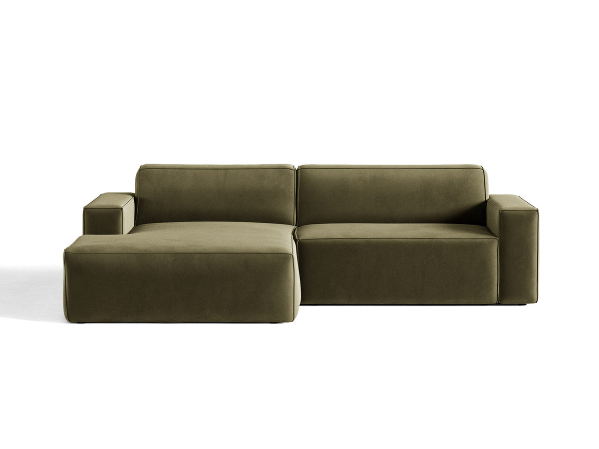 Modulares Ecksofa links Jodie mit Meridienne, Stoffbezug und schwarzen Beinen