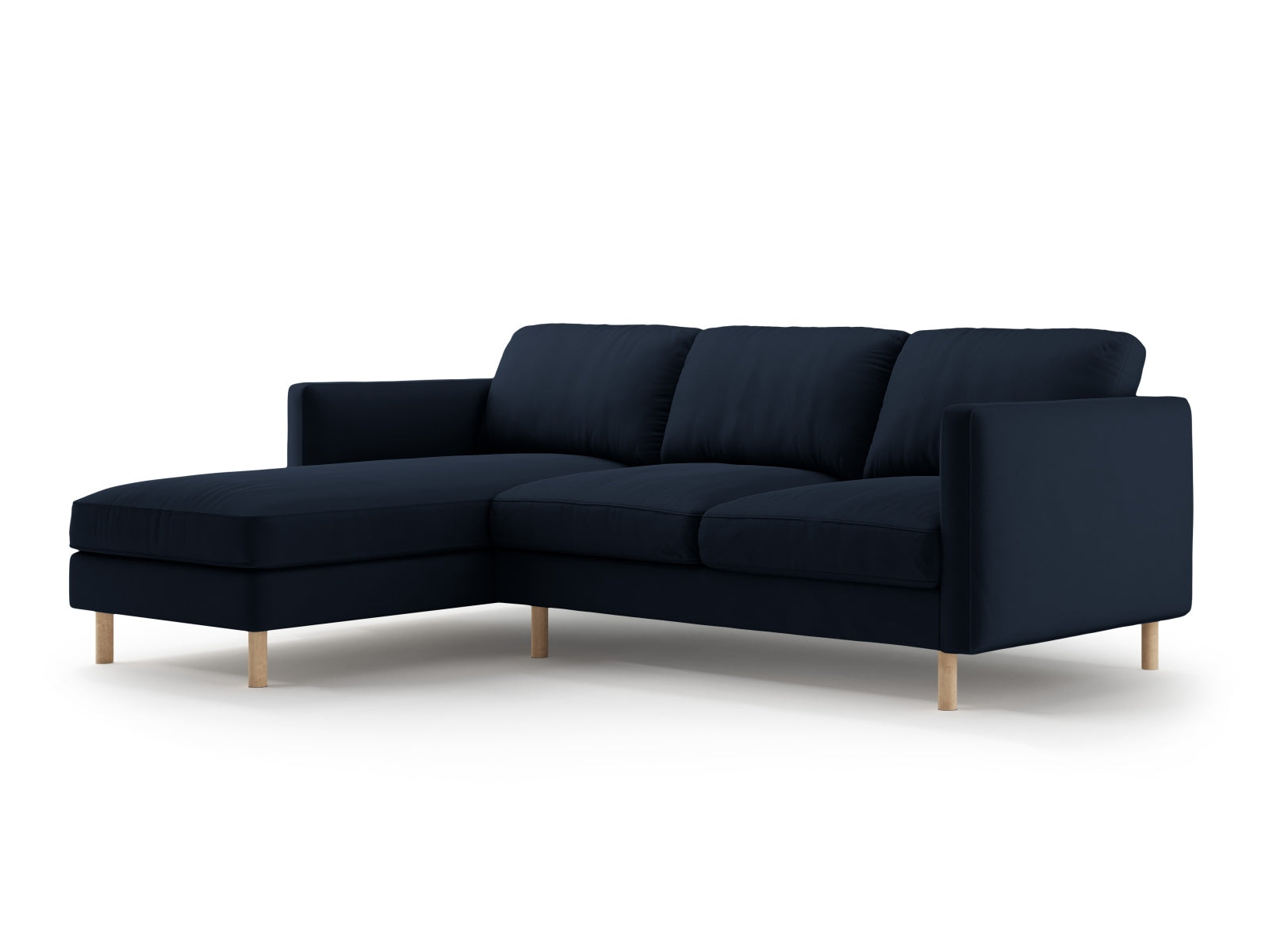 Elegantes Eden Velour Ecksofa in Dunkelblau, linksseitig, 3-Sitzer von Micadoni, ideal für stilvolle Wohnräume.