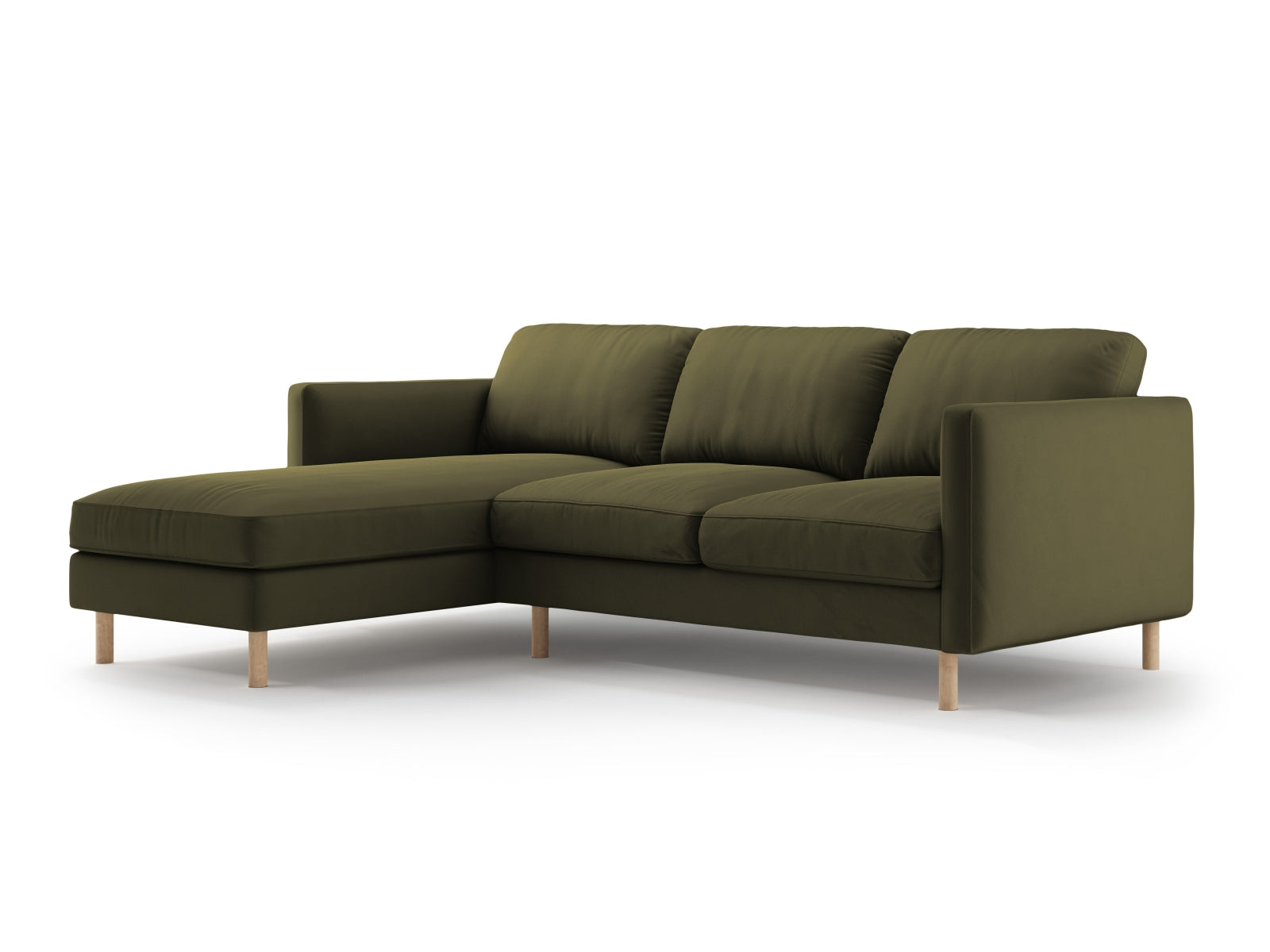 Elegantes Eden Velour Ecksofa in Moss Green Melange, linksseitig, 3-Sitzer von Micadoni, ideal für stilvolle Wohnräume.
