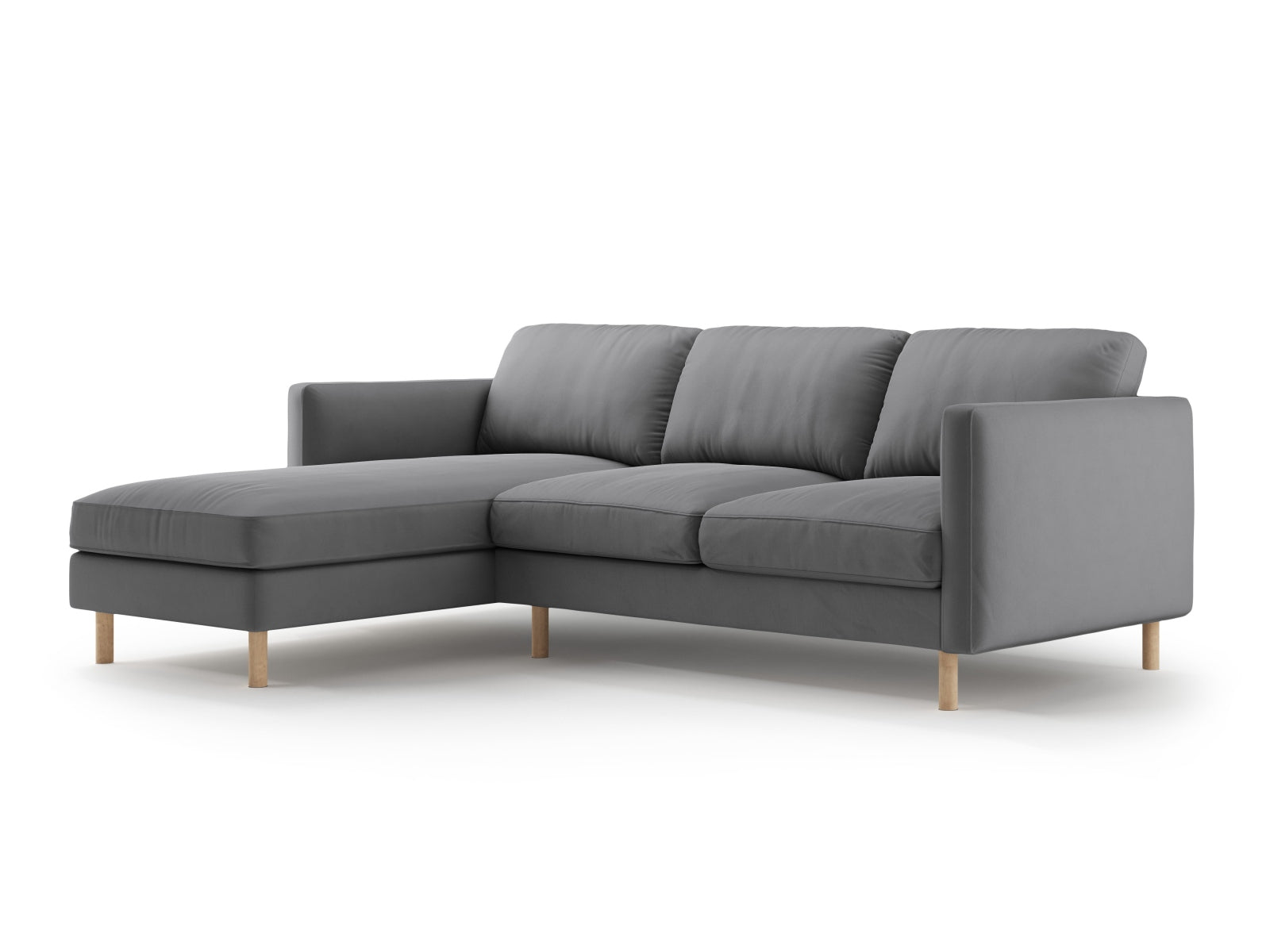 Elegantes Eden Velour Ecksofa in Grau, linksseitig, 3-Sitzer von Micadoni, ideal für stilvolle Wohnräume.