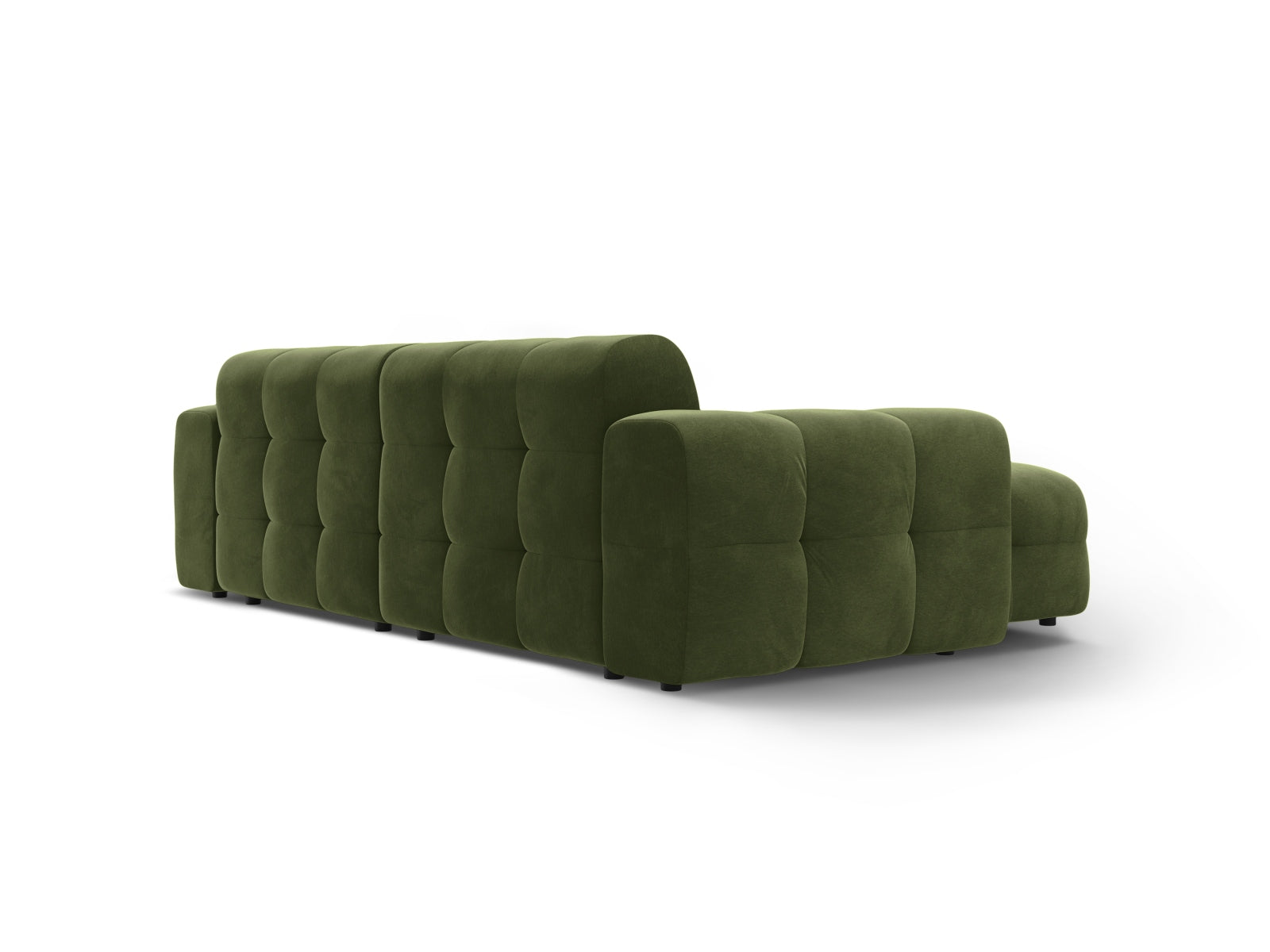 Elegantes Kendal Velour Ecksofa in Army Green, ideal für 4 Personen, kombiniert Komfort mit modernem Design für ein stilvolles Wohnambiente.