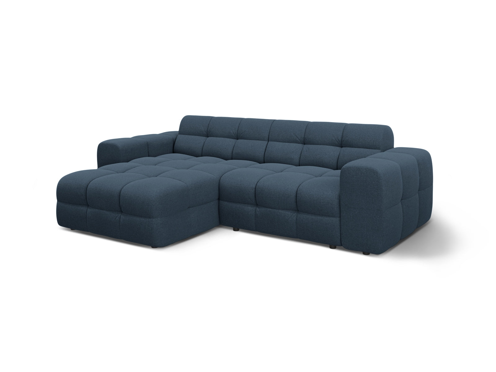 Modernes Kendal Ecksofa links in tiefem Navy Blue, perfekt für gemütliche Wohnzimmer. 4-Sitzer von Micadoni für höchsten Komfort.