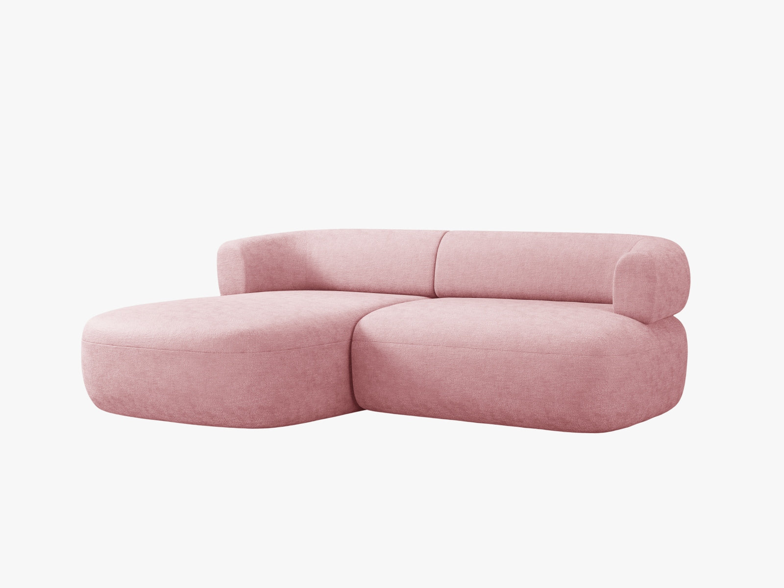 Modernes 5-Sitzer Ecksofa Jenny links in sanftem Rosé, ideal für einladende Wohnräume und entspannte Stunden, erhältlich bei Micadoni.