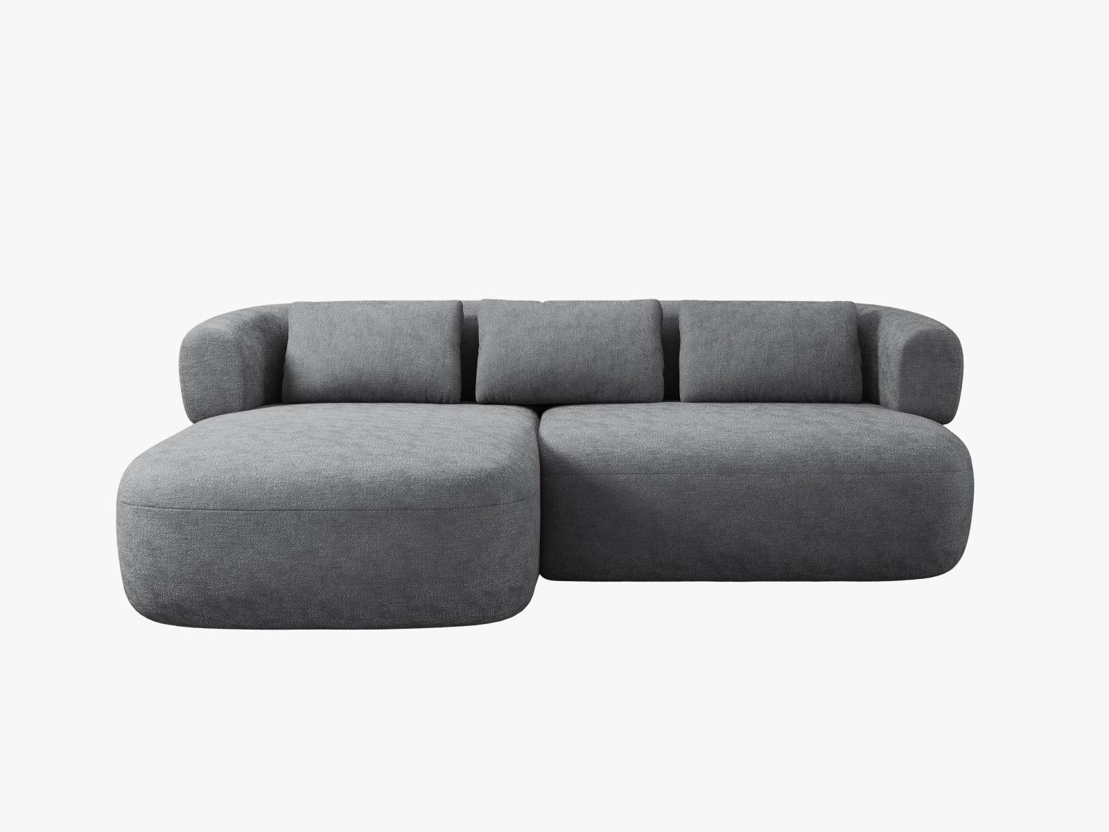 Modernes 5-Sitzer Ecksofa Jenny links in edlem Dunkelgrau, ideal für stilvolle Wohnräume. Hochwertige Verarbeitung von Micadoni.