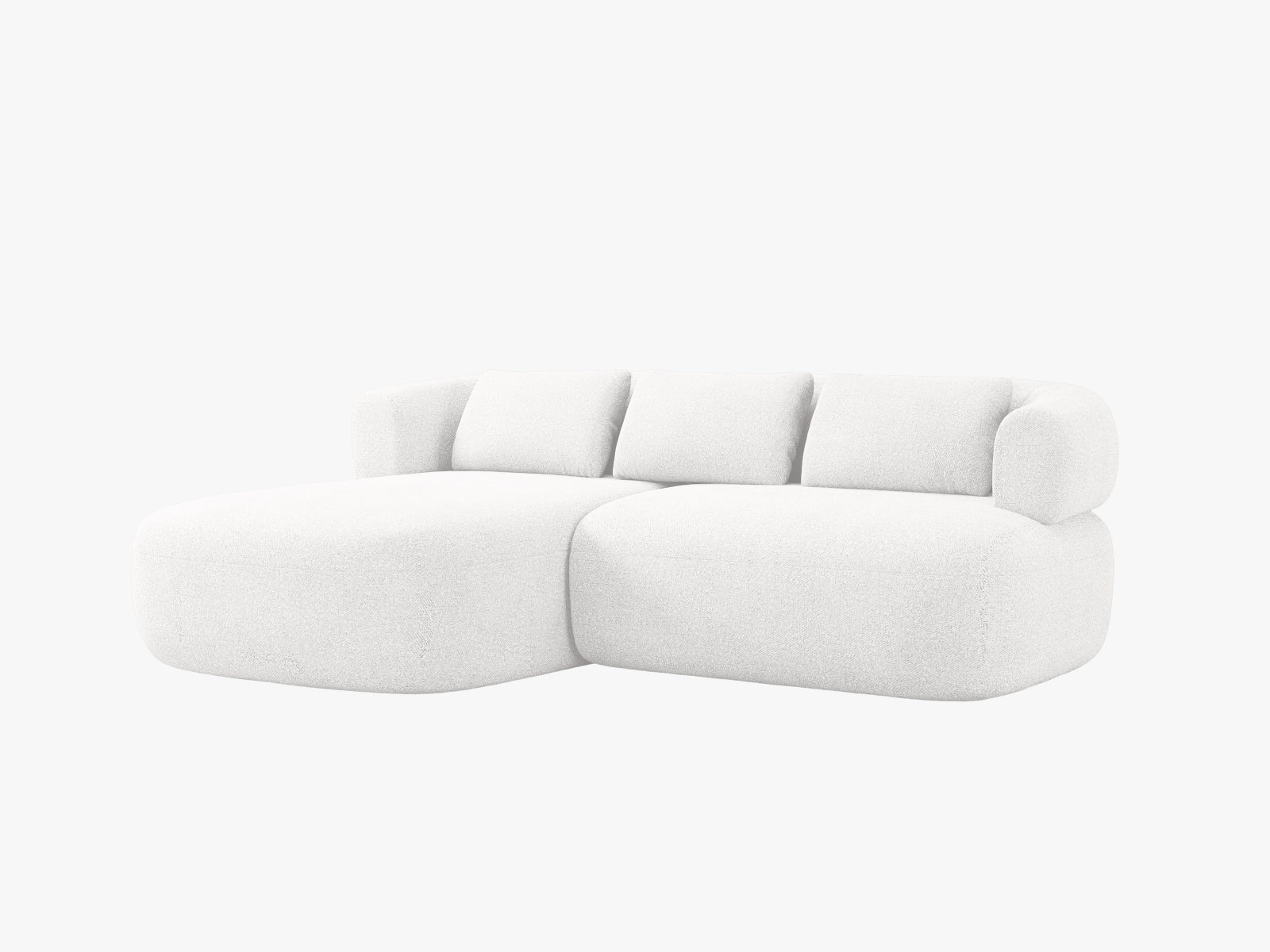 Modernes 5-Sitzer Ecksofa Jenny links in zartem Ivory, perfekt für entspannte Abende und stilvolle Einrichtungsideen.