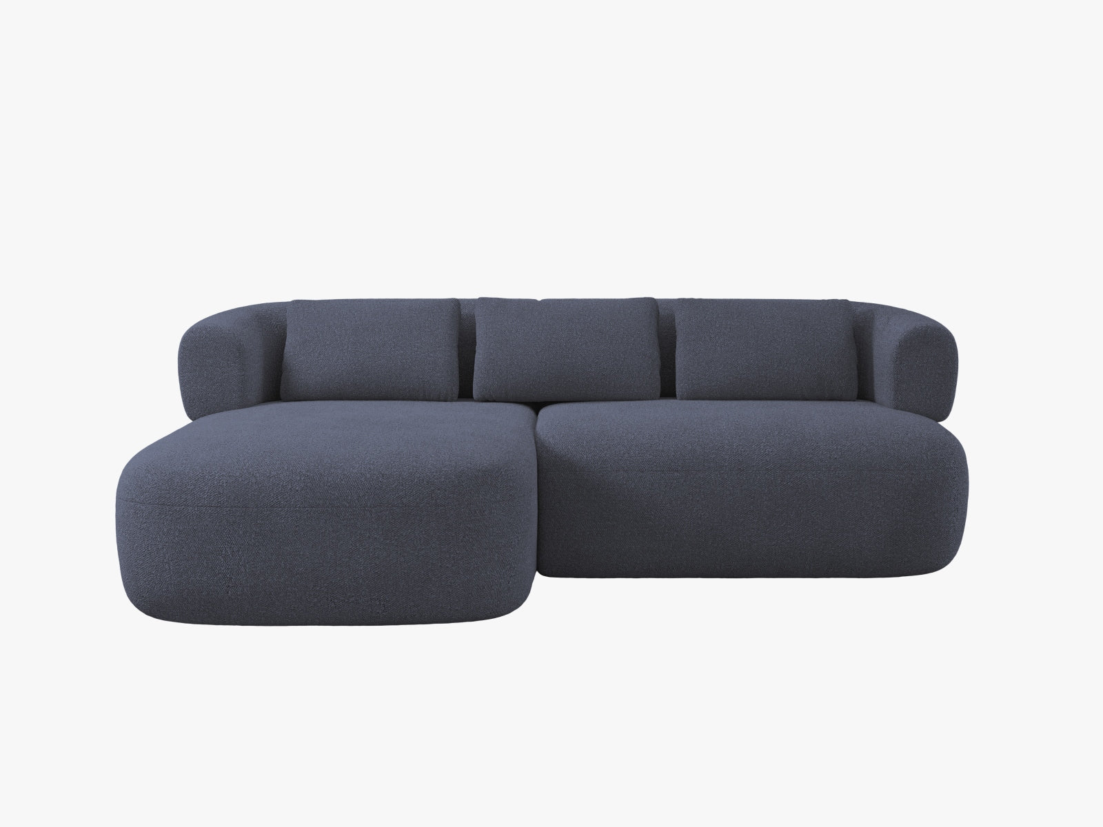 Elegantes 5-Sitzer Ecksofa Jenny links in stilvollem Blau, ideal für entspannte Abende. Hochwertige Materialien von Micadoni.