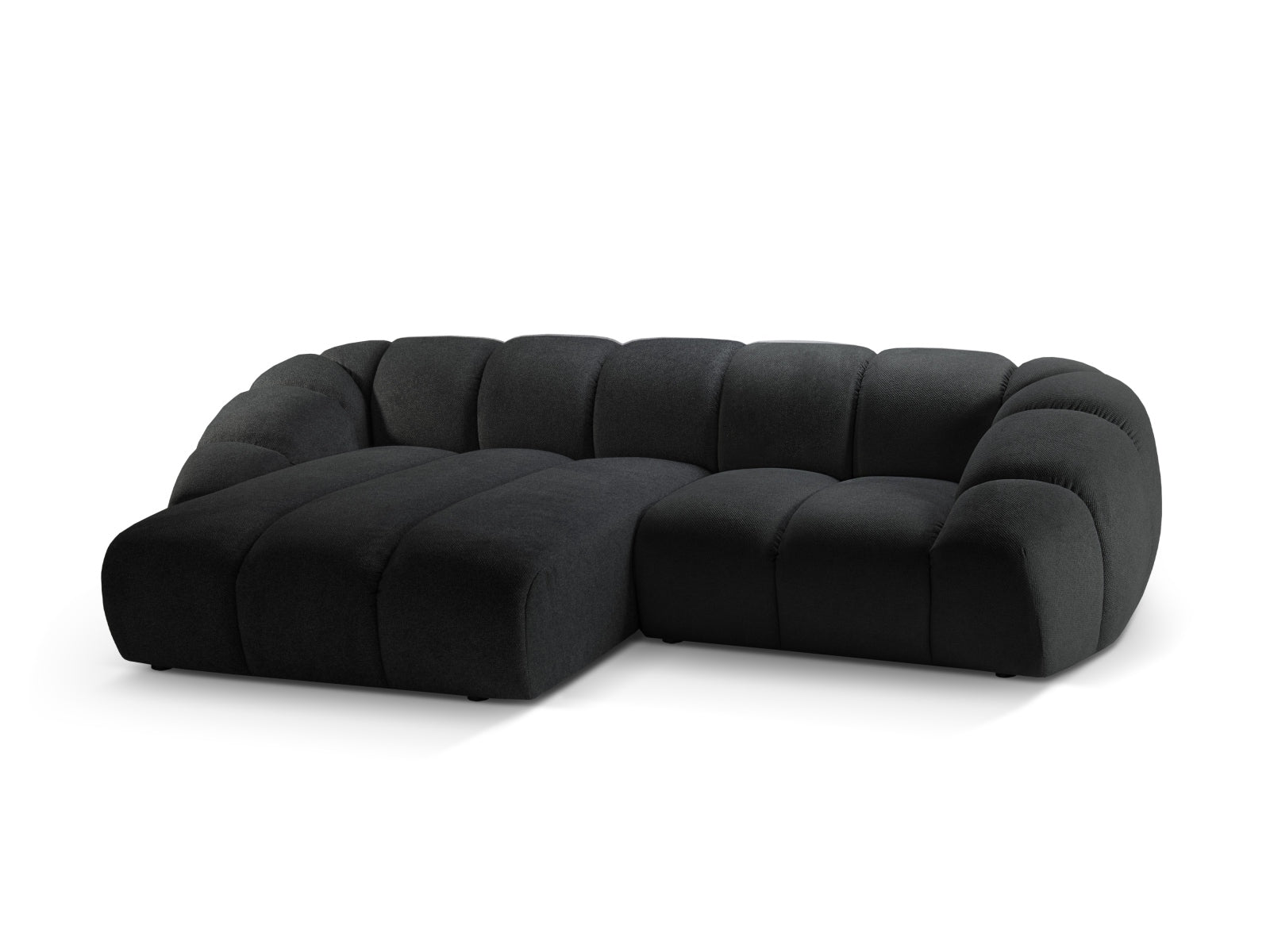 Stilvolles Diana Ecksofa links, 3-Sitzer in edlem Anthrazit, perfekt für moderne Wohnkonzepte und gemütliche Abende.