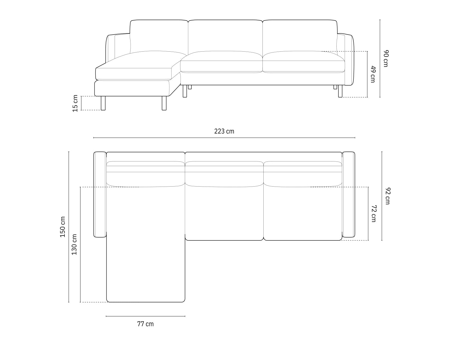 Modernes 3-Sitzer Eden Ecksofa links in edlem Grau, ideal für stilvolle Wohnräume. Komfort und Qualität vereint von Micadoni.