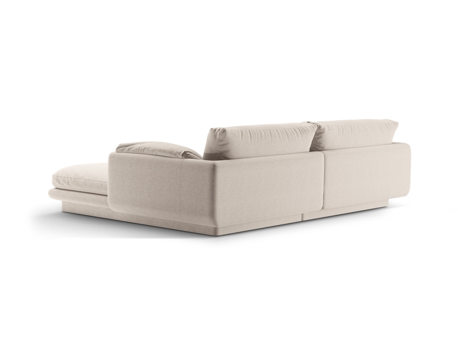 Modernes Torino Ecksofa links in sanftem Beige, perfekt für gemütliche Wohnzimmer. Hochwertige Materialien und stilvolles Design von Micadoni.