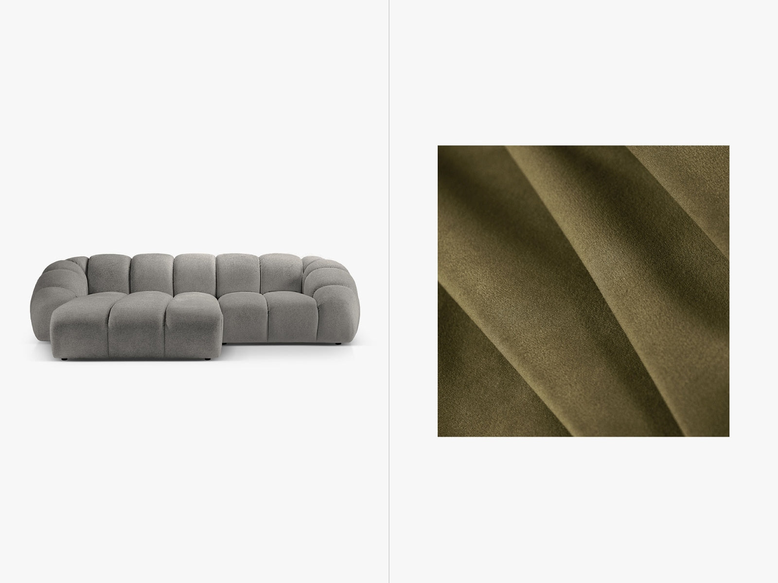 Diana Velour links Ecksofa 3 Sitzer in Green präsentiert im Onlineshop von KAQTU Design AG. Ecksofa links ist von Micadoni