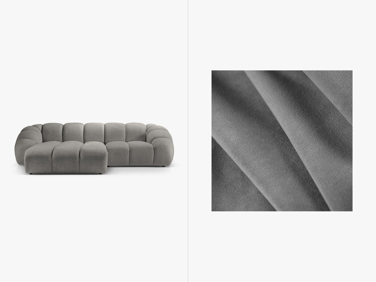 Diana Velour links Ecksofa 3 Sitzer in Grey-Salvador präsentiert im Onlineshop von KAQTU Design AG. L-Sofa links ist von Micadoni