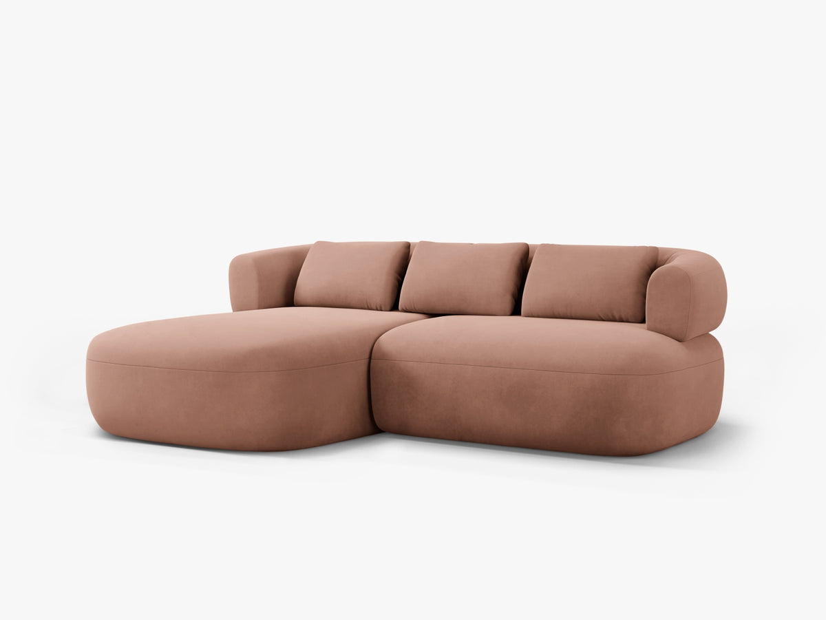 Jenny Velour Ecksofa links 5 Sitzer in Pink-Salvador präsentiert im Onlineshop von KAQTU Design AG. L-Sofa links ist von Micadoni