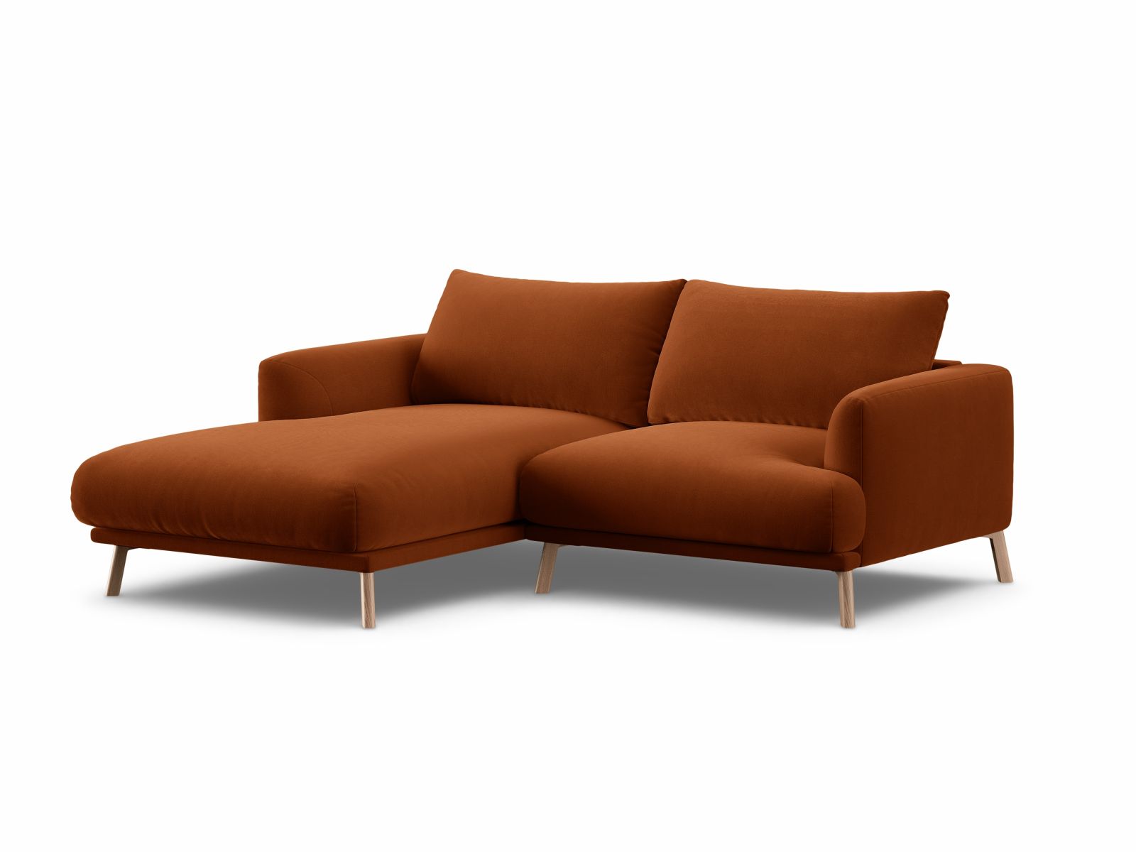 Stylisches 3-Sitzer Ecksofa links Naomi in warmem Terracotta, ideal für moderne Wohnräume, erhältlich bei KAQTU Design AG.
