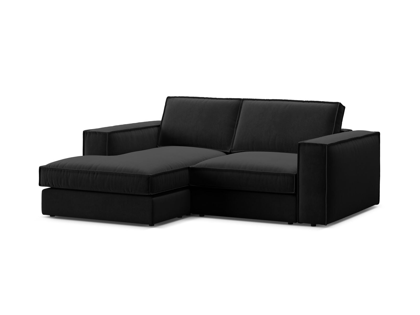 Elegantes 2-Sitzer Ecksofa links Pola in klassischem Schwarz, ideal für gemütliche Wohnräume, gefertigt von Micadoni.