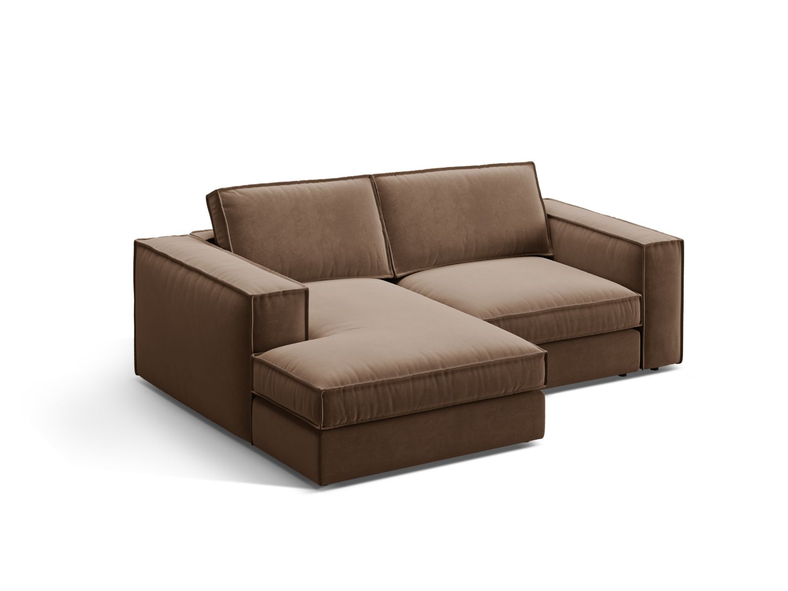 Elegantes 2-Sitzer Ecksofa links Pola in Chocolate-Salvador, ideal für stilvolle Wohnräume, erhältlich bei KAQTU Design AG.