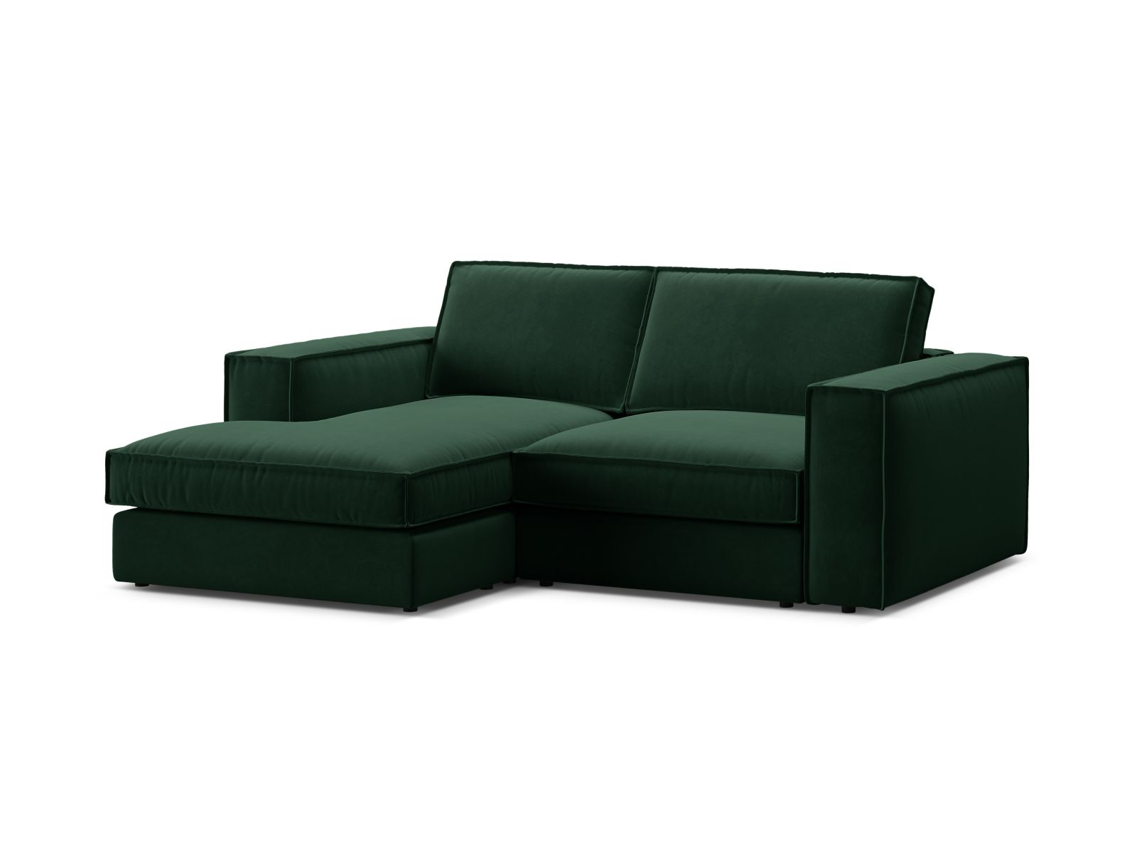 Modernes 2-Sitzer Ecksofa links Pola in edlem Bottle Green, ideal für gemütliche und stilvolle Wohnräume von Micadoni.