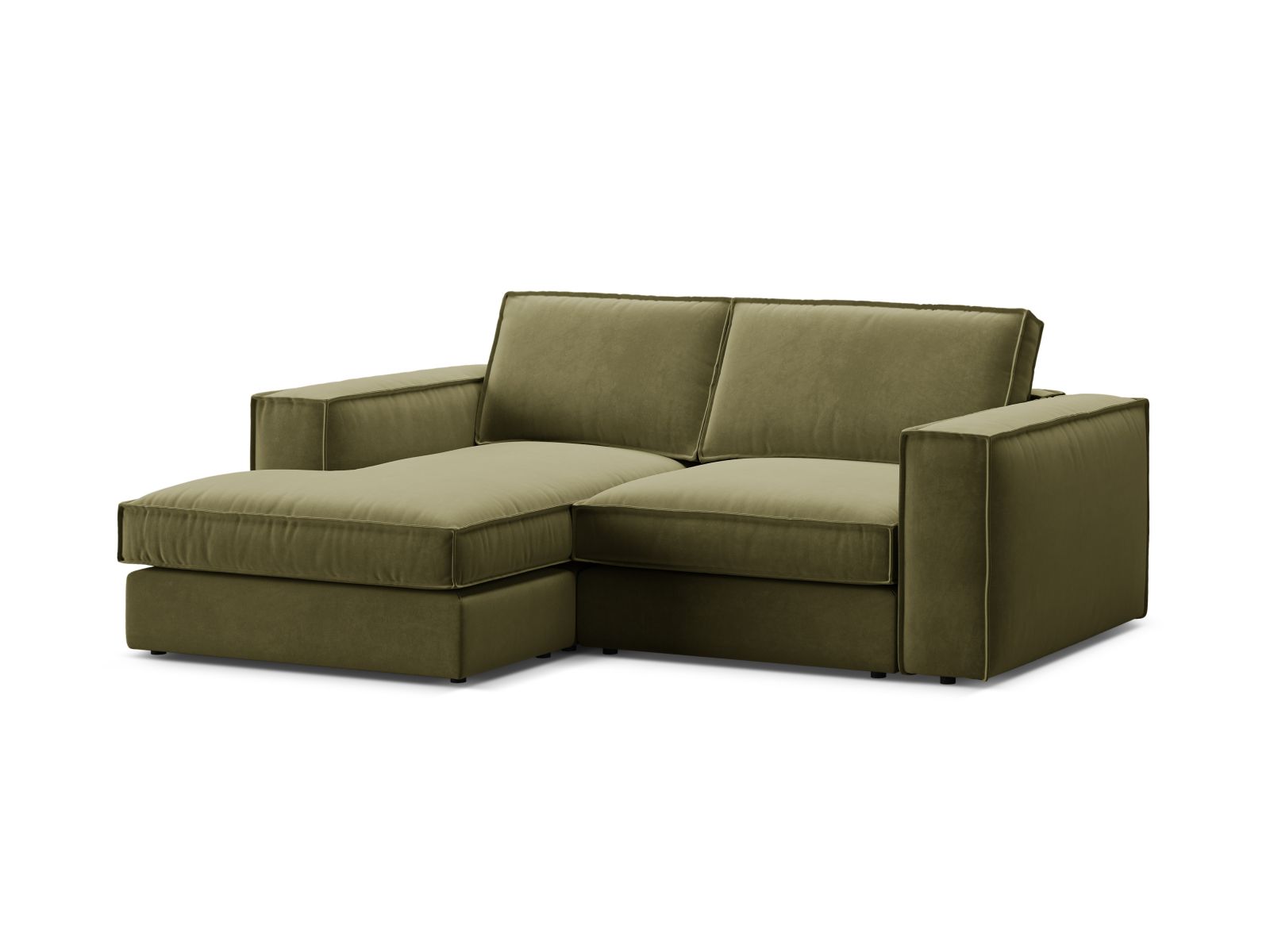 Modernes 2-Sitzer Ecksofa links Pola in Green-Salvador, ideal für komfortable Wohnräume und entspannte Stunden. Hochwertige Verarbeitung.