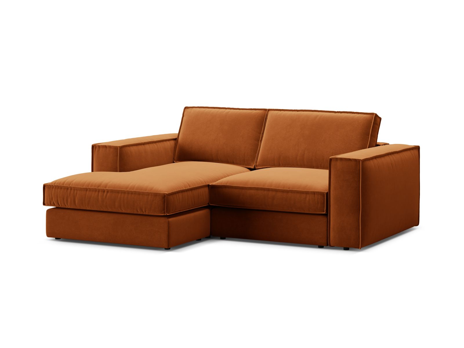 Modernes 2-Sitzer Ecksofa links Pola in warmem Terracotta, ideal für entspannte Stunden und stilvolle Wohnräume.