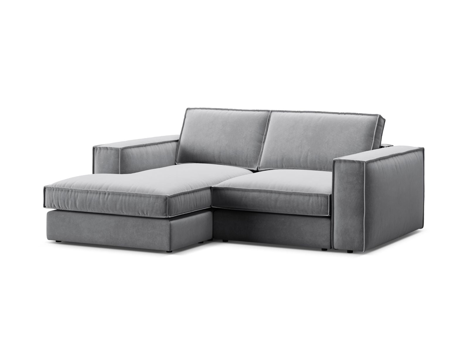 Modernes 2-Sitzer Ecksofa links Pola in schickem Grau, ideal für gemütliche Wohnräume, vereint Stil und Funktionalität.